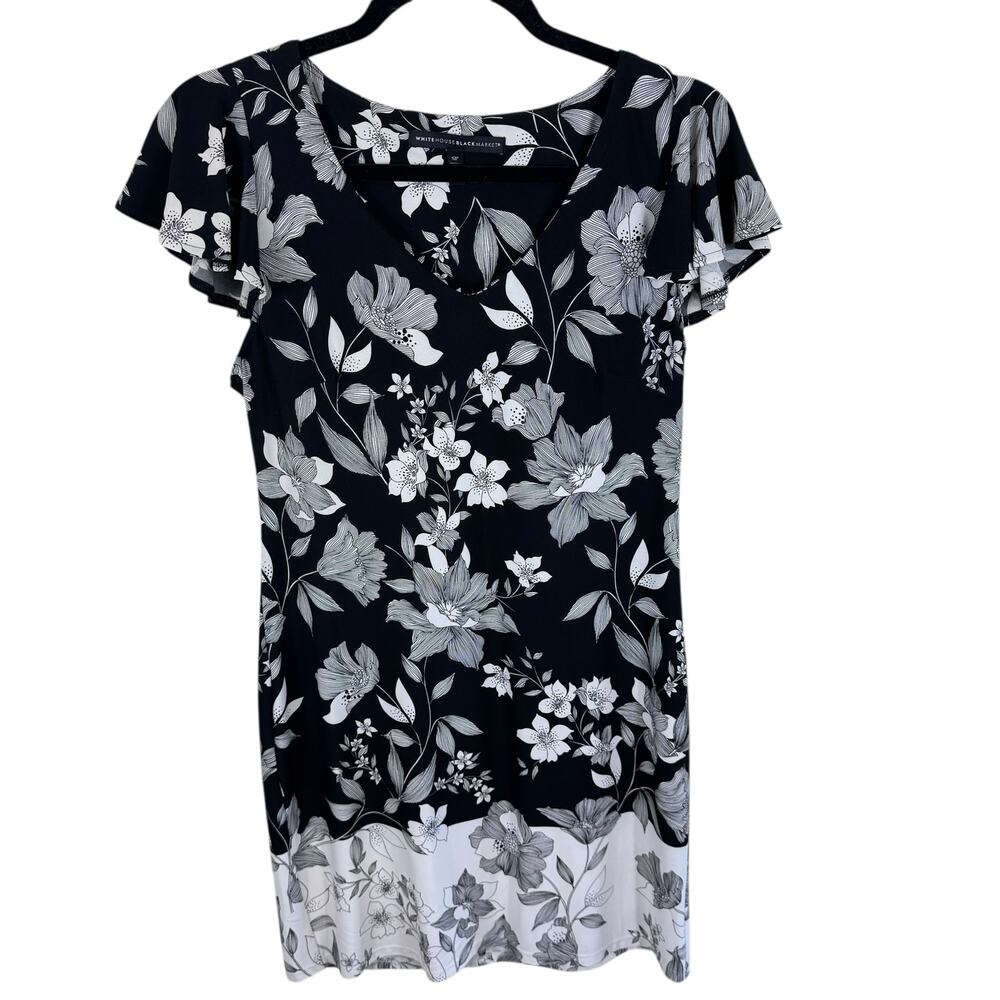 White House Black Market Black White Floral Short Sleeve Stretchy Mini Dress‎ SP